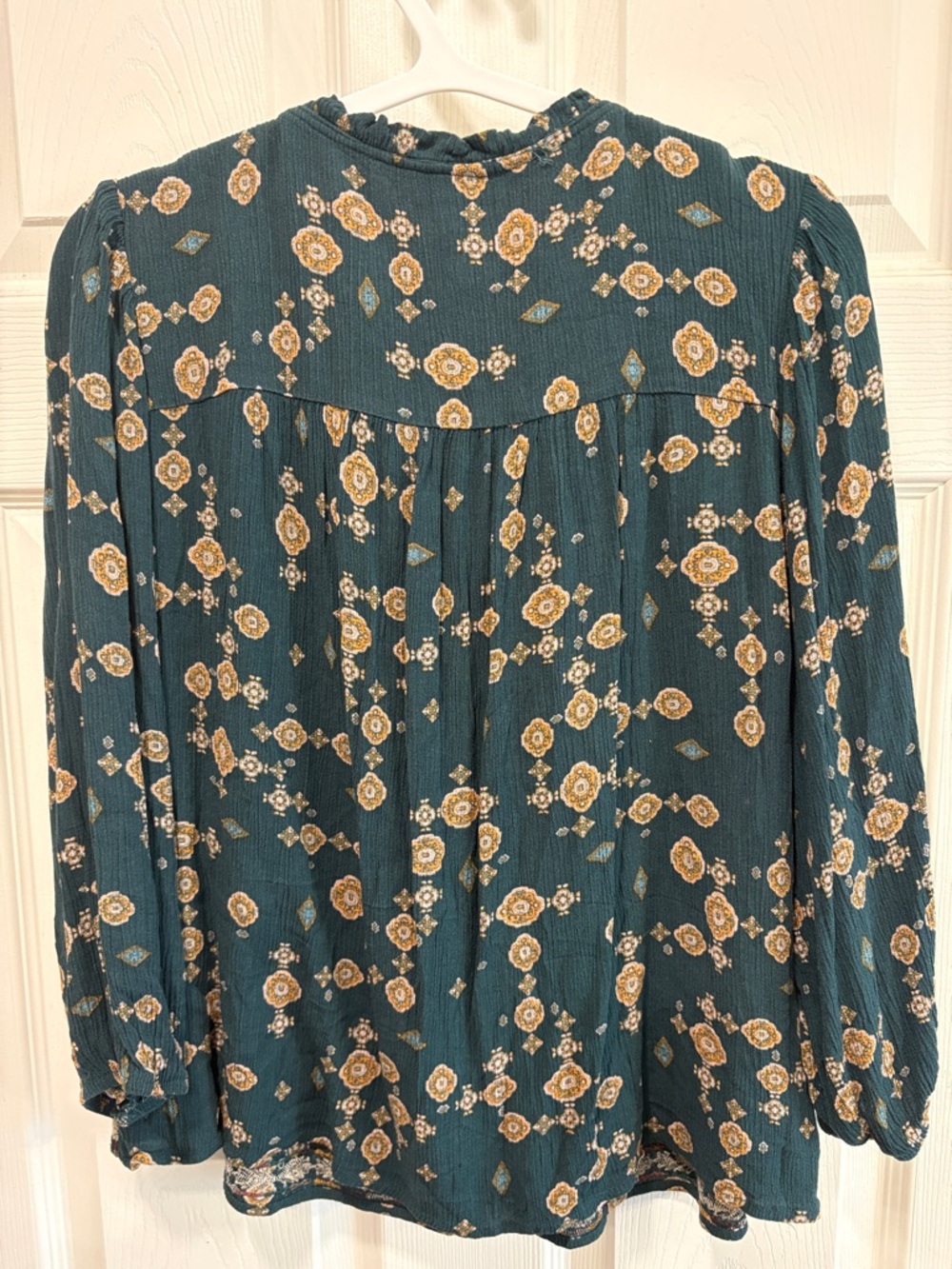 Knox Rose Teal Floral Peasant Tie-Front Blouse - Picture 6 of 8